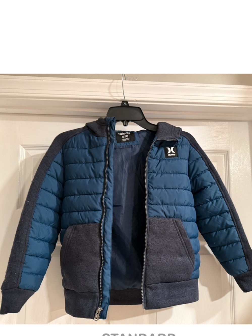 Hurley Boys' Blue Quilted Puffer Jacket w Dark Knit Accents size 7/8 barely used